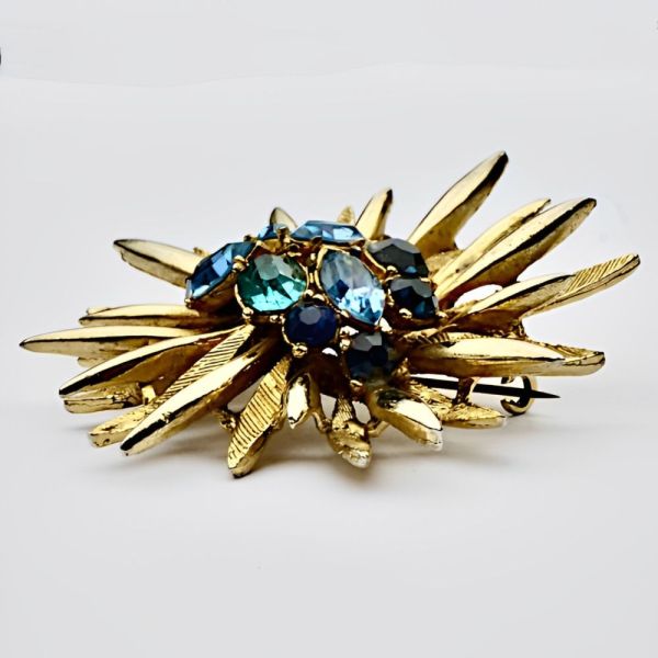 Multi Blue Rhinestone Brooch by Exquisite circa 1960s